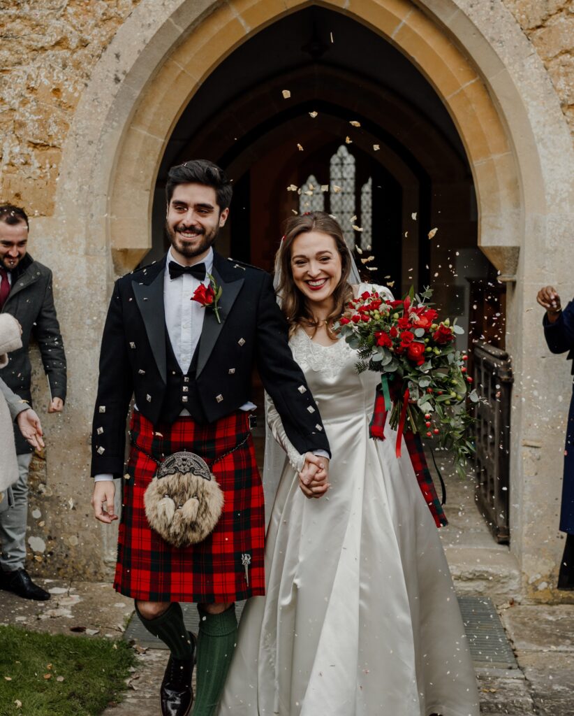 Fiona wearing her mum's redesigned wedding dress on her wedding day